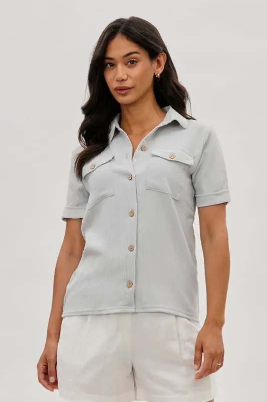 Stylexchange Vintage Button Down Short Sleeve Shirt - Stone sold by Fairweather