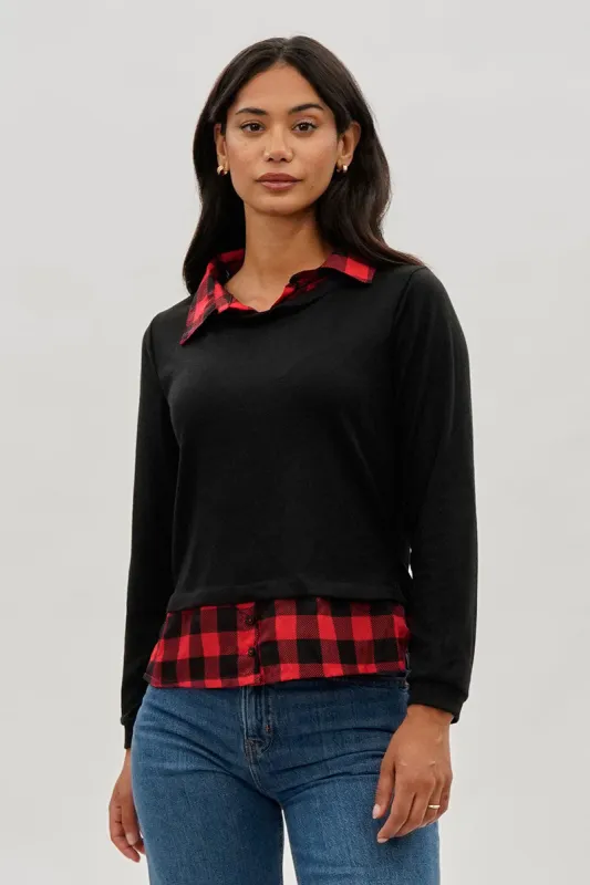 International INC Company Plaid Collared Pullover Sweater - Black sold by Fairweather