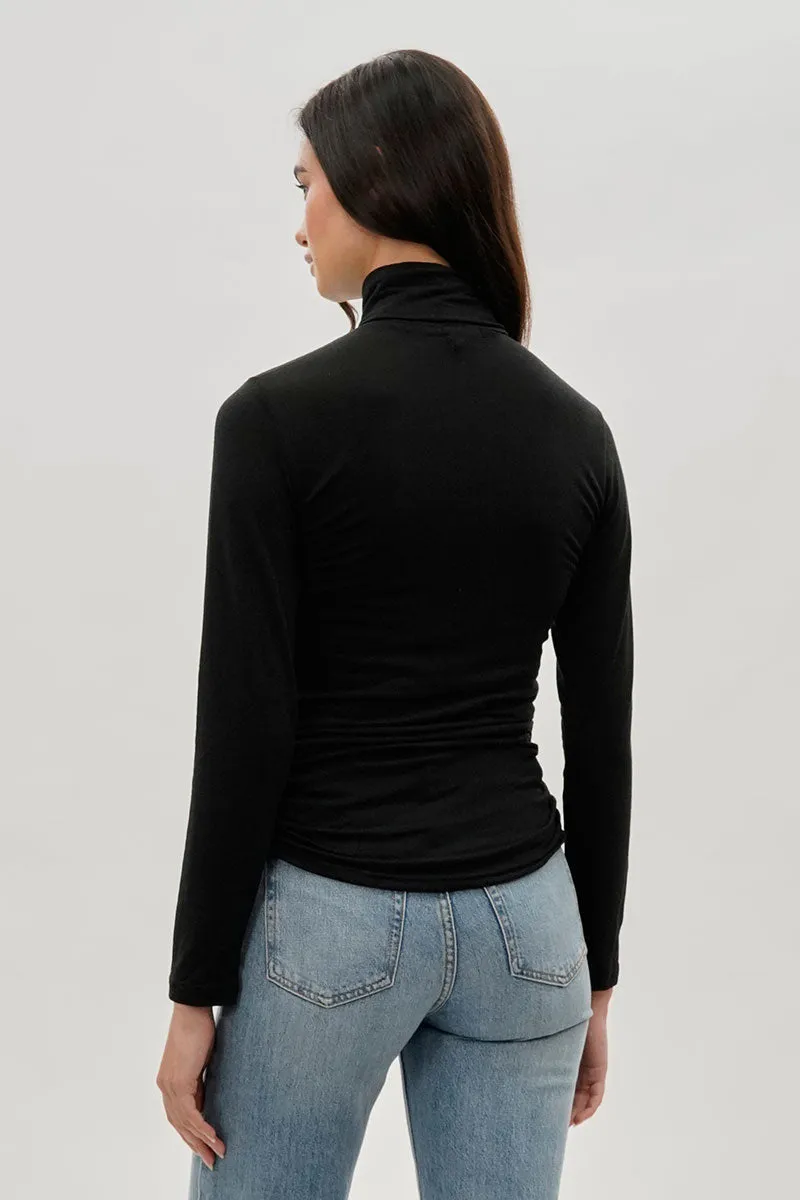 Magazine Cinched Side Turtleneck Long Sleeve Top - Black sold by Fairweather product image thumbnail 3