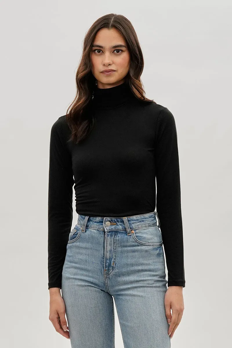 Magazine Cinched Side Turtleneck Long Sleeve Top - Black sold by Fairweather
