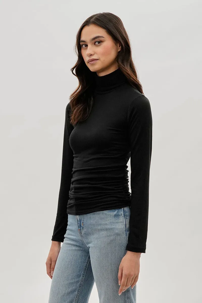 Magazine Cinched Side Turtleneck Long Sleeve Top - Black sold by Fairweather product image thumbnail 2