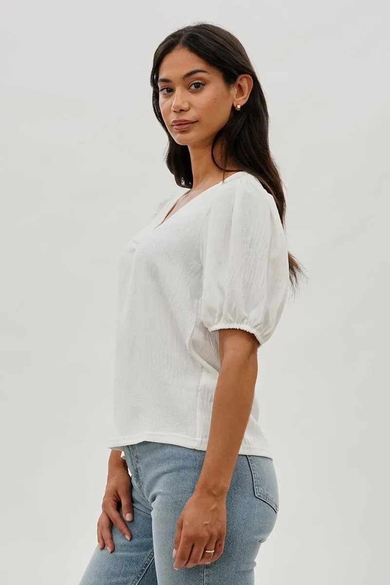 Stylexchange Vintage Puff Sleeve V-Neck Blouse - White sold by Fairweather product image thumbnail 2