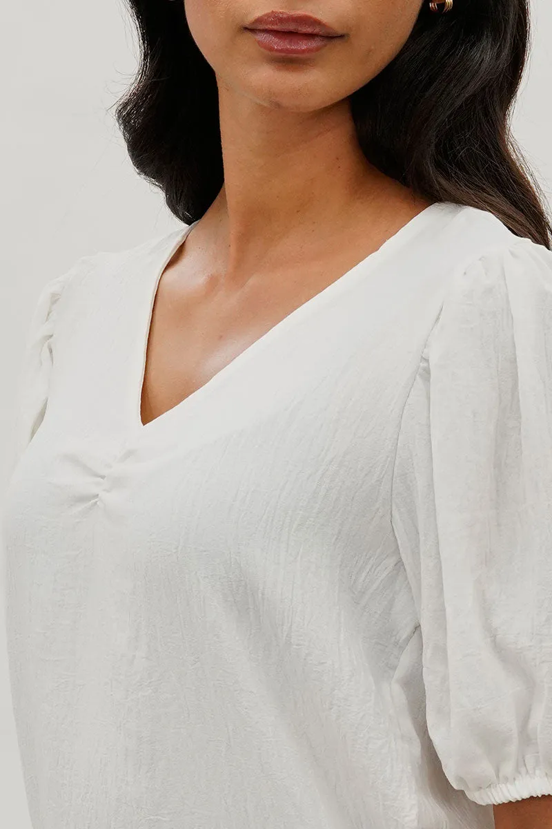 Stylexchange Vintage Puff Sleeve V-Neck Blouse - White sold by Fairweather product image thumbnail 4