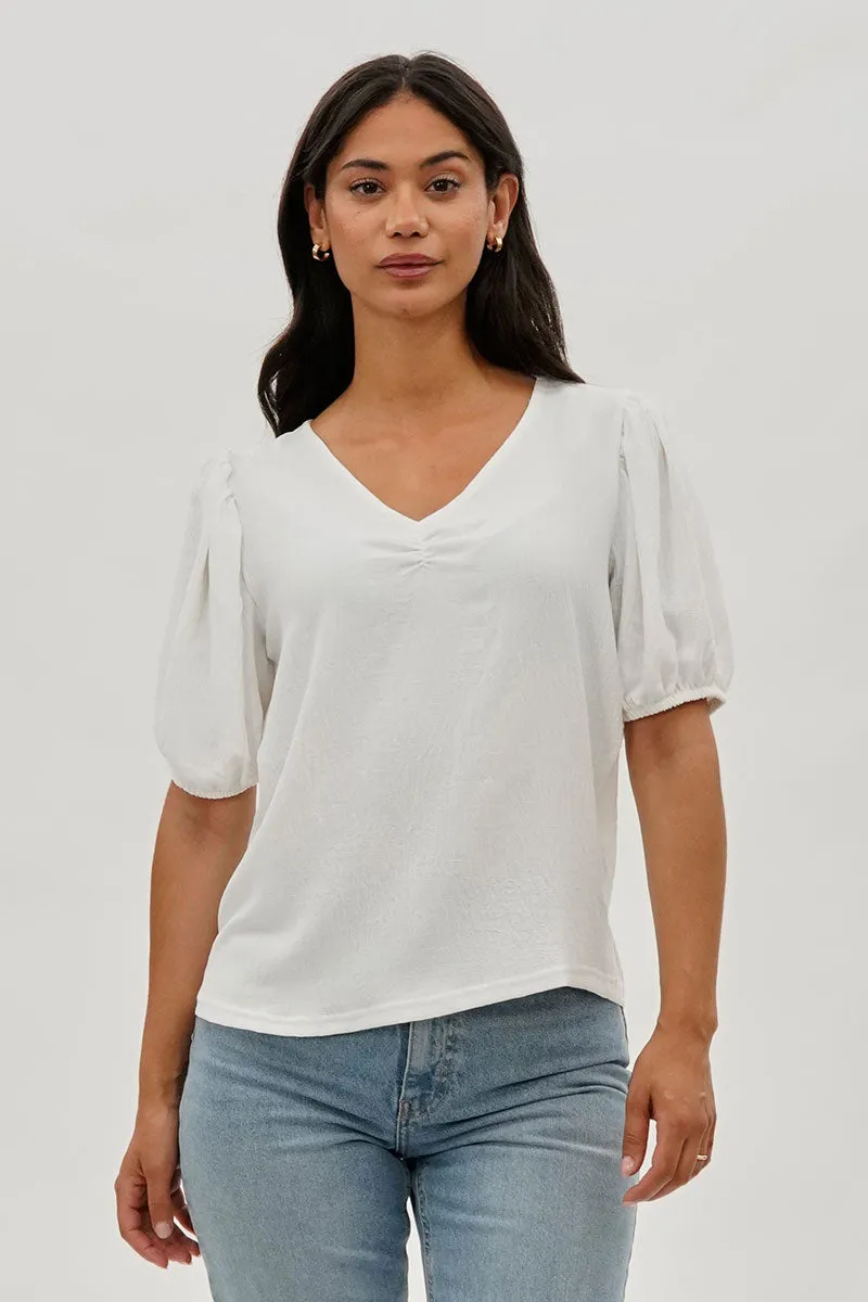 Stylexchange Vintage Puff Sleeve V-Neck Blouse - White sold by Fairweather