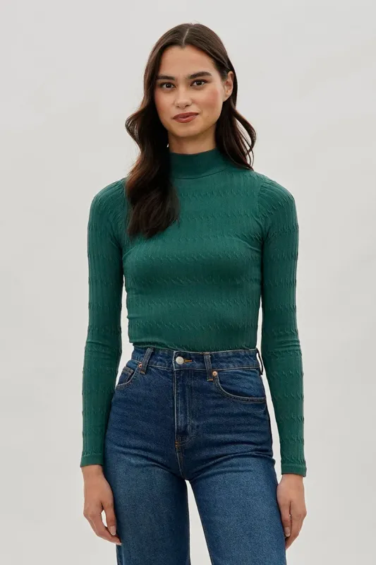 International INC Company Ribbed Mock Neck Long Sleeve Top - Green sold by Fairweather