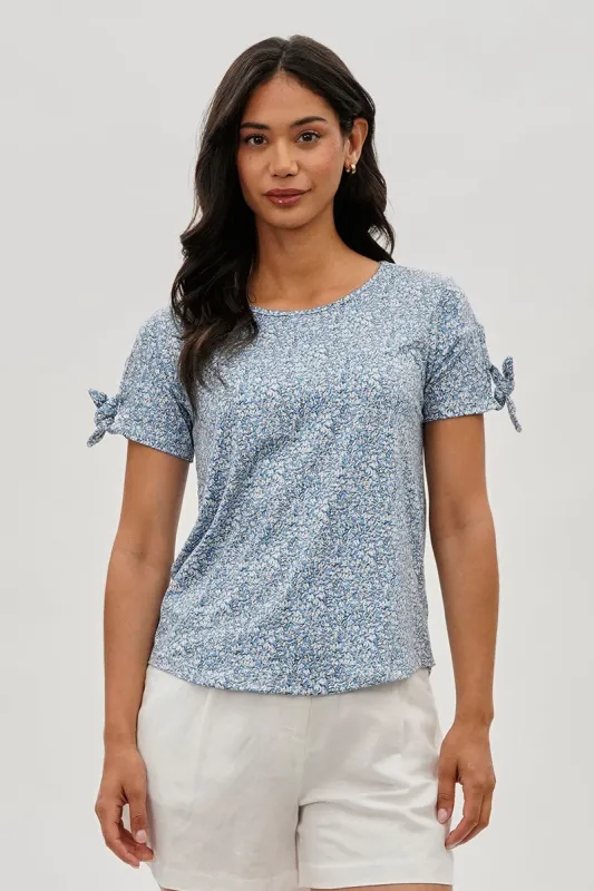 International INC Company Floral Tie Sleeve Tee - Blue sold by Fairweather