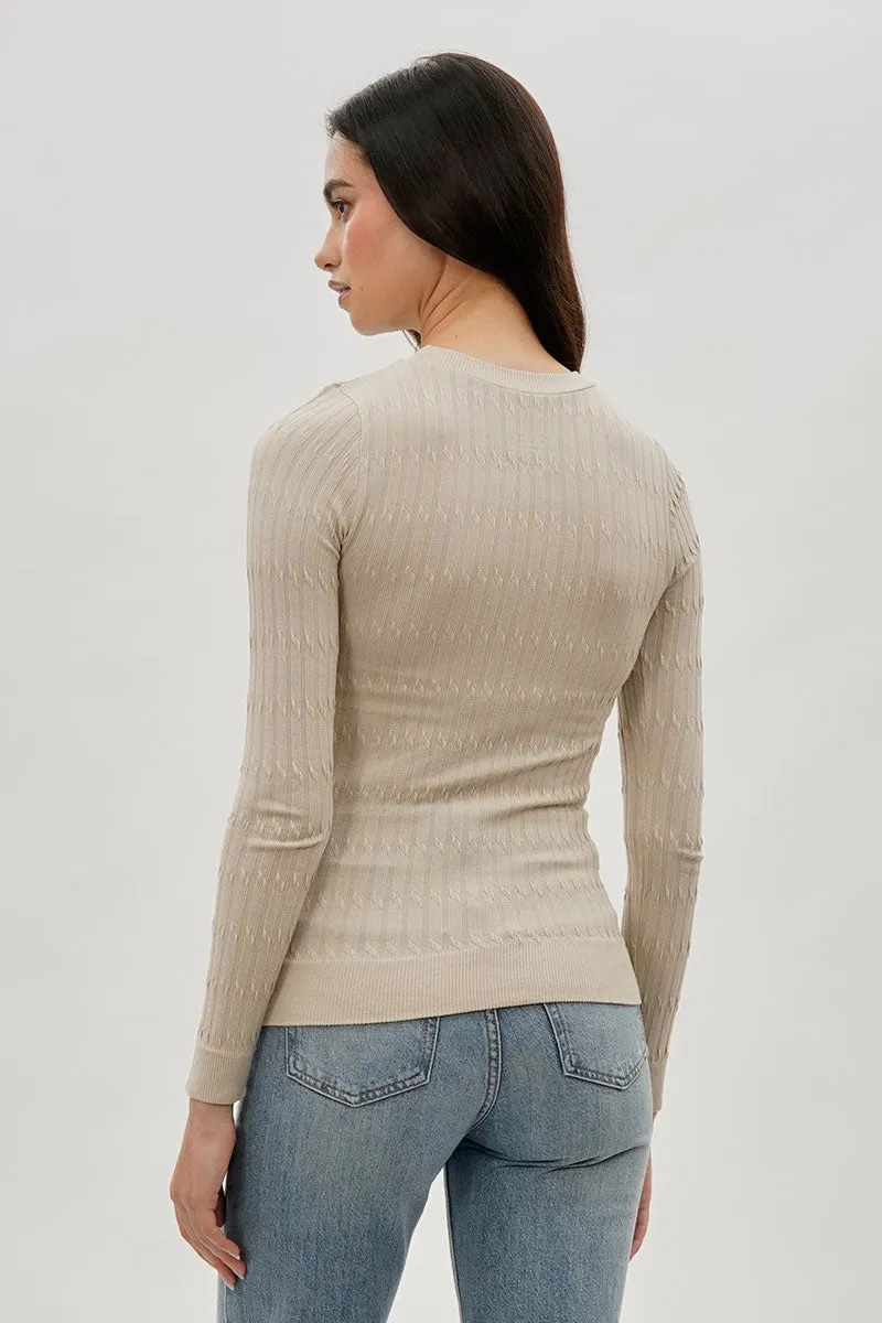 International INC Company Ribbed Crewneck Long Sleeve Top - Beige sold by Fairweather product image thumbnail 3
