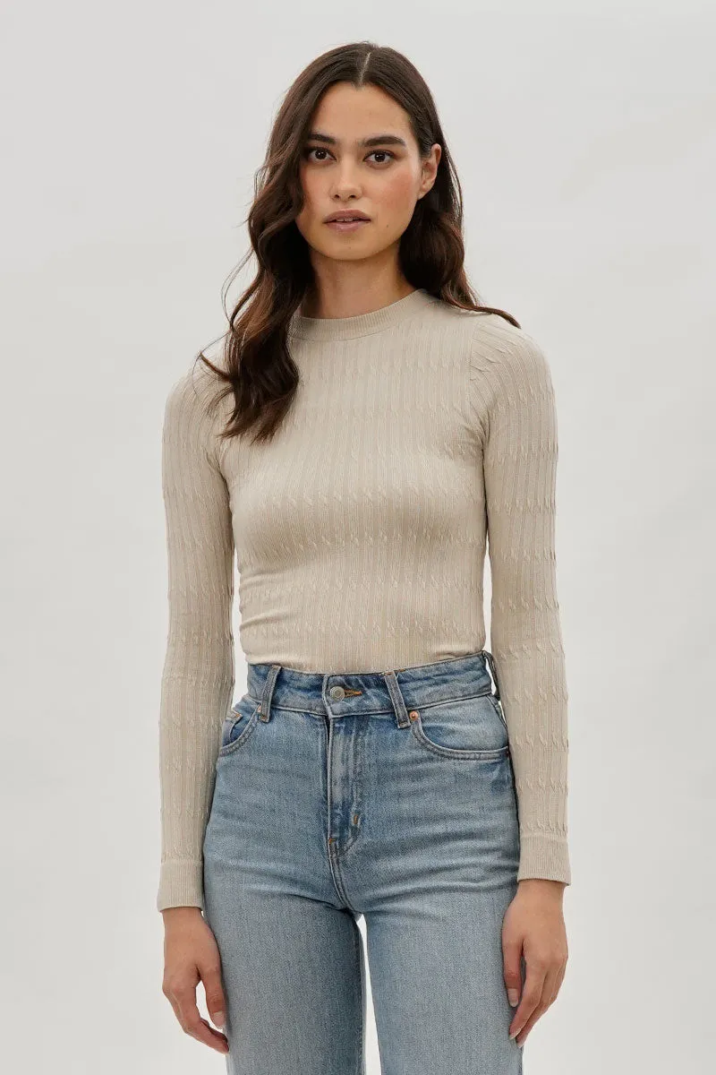 International INC Company Ribbed Crewneck Long Sleeve Top - Beige sold by Fairweather