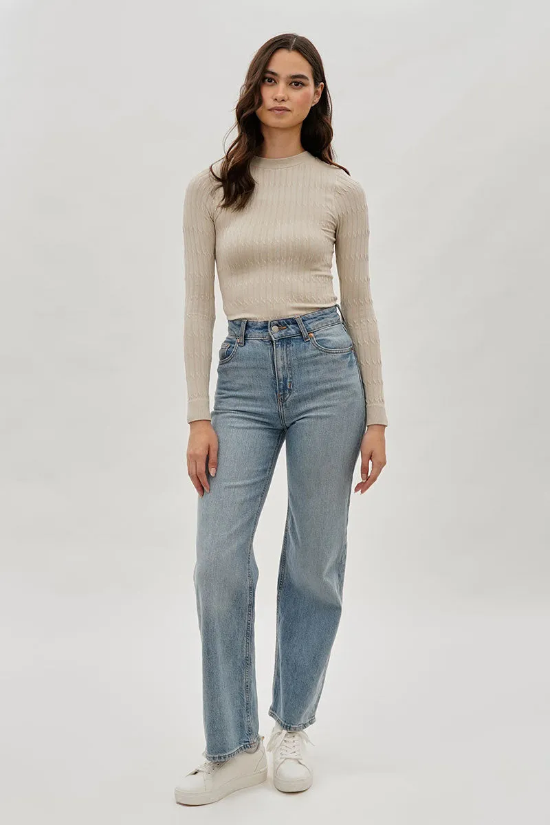 International INC Company Ribbed Crewneck Long Sleeve Top - Beige sold by Fairweather product image thumbnail 5