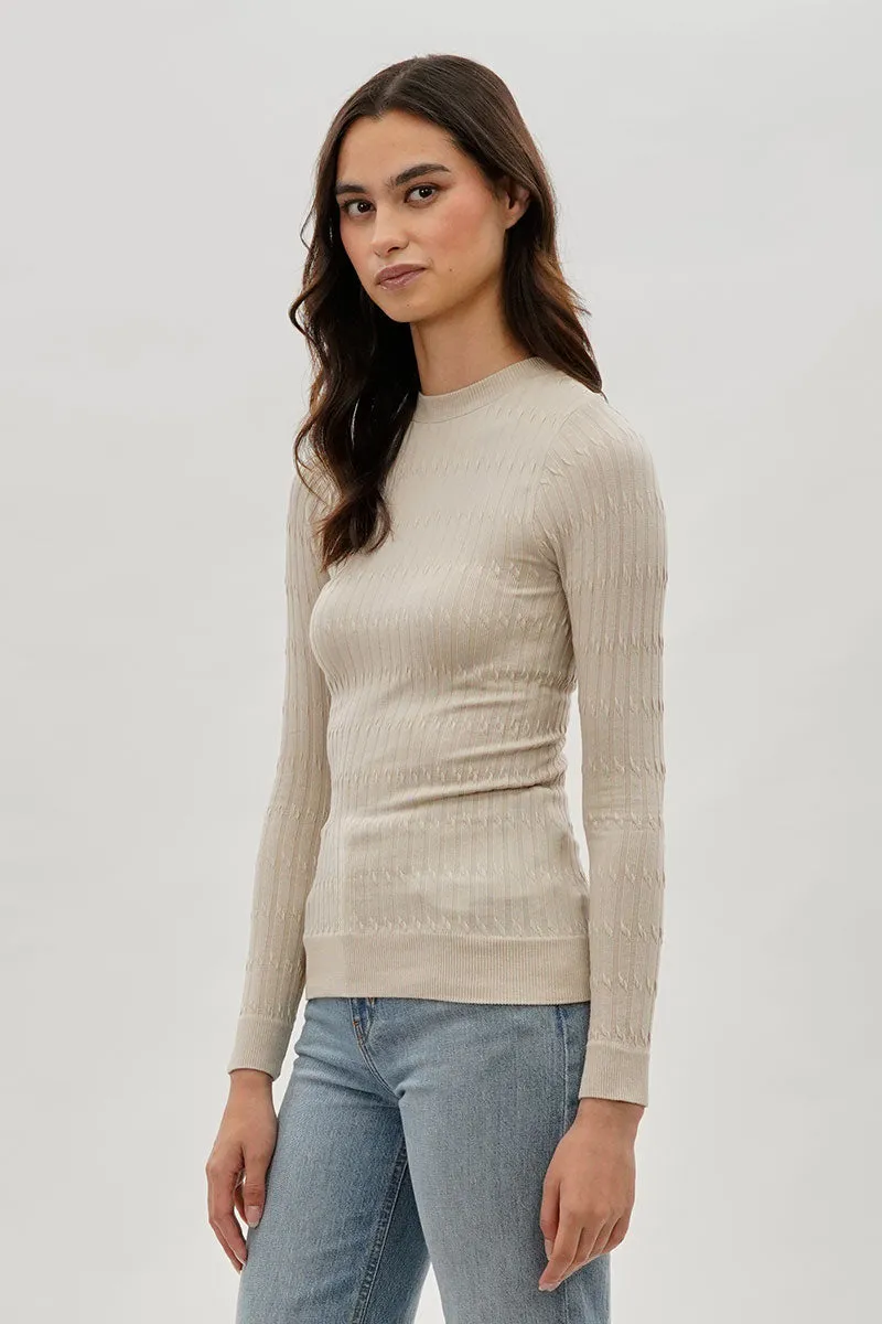 International INC Company Ribbed Crewneck Long Sleeve Top - Beige sold by Fairweather product image thumbnail 2