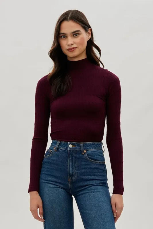 International INC Company Ribbed Mock Neck Long Sleeve Top - Burgundy sold by Fairweather