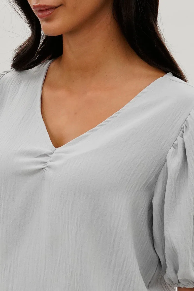 Stylexchange Vintage Puff Sleeve V-Neck Blouse - Grey sold by Fairweather product image thumbnail 4