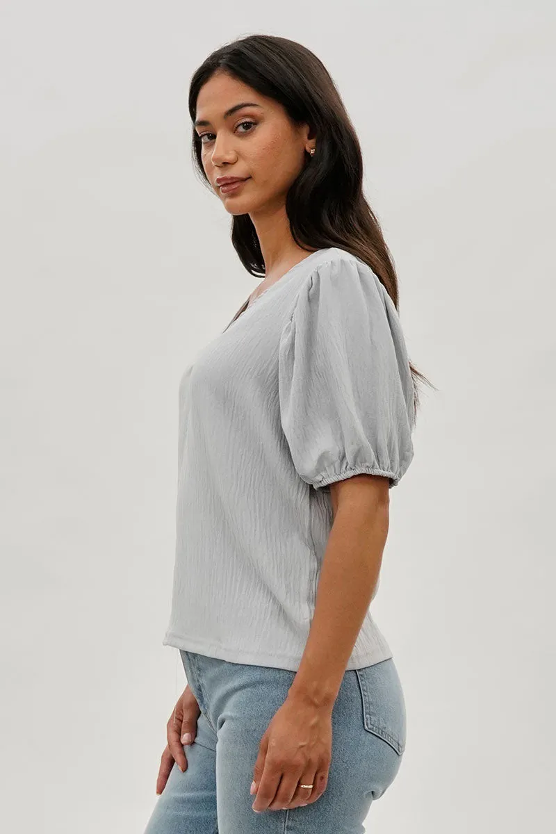 Stylexchange Vintage Puff Sleeve V-Neck Blouse - Grey sold by Fairweather product image thumbnail 2