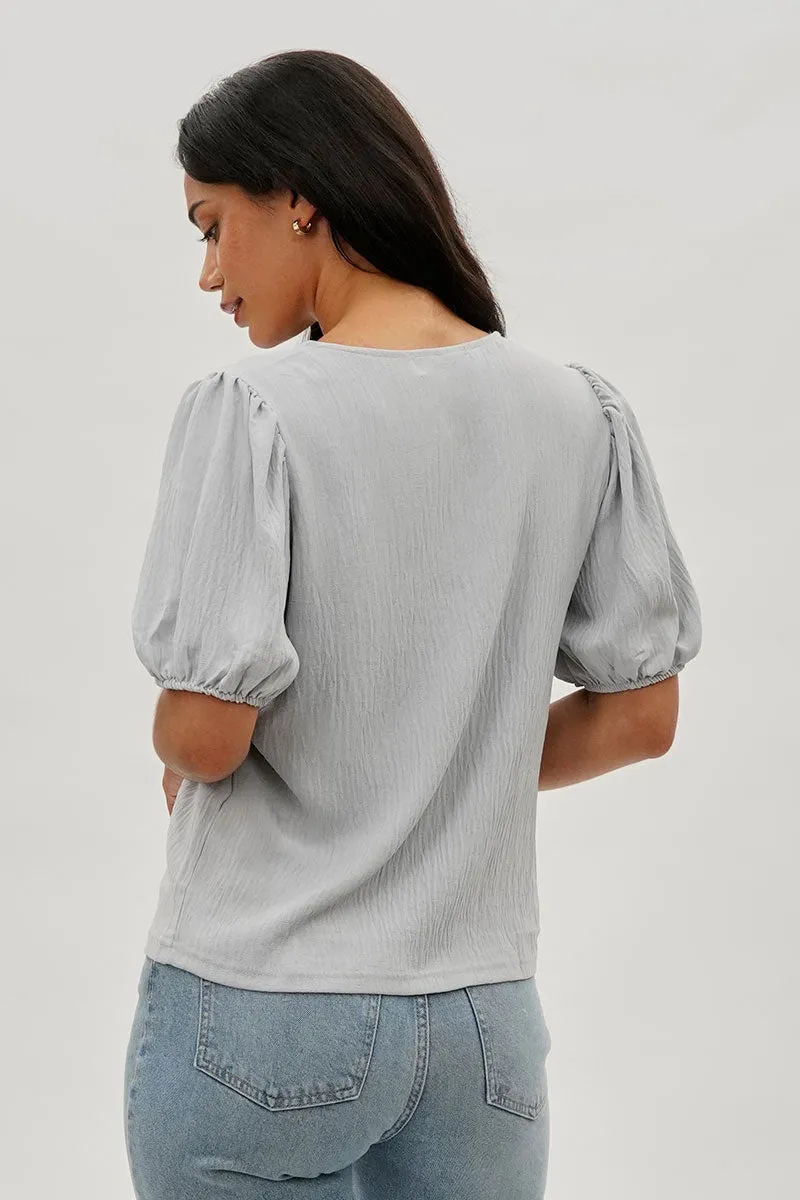 Stylexchange Vintage Puff Sleeve V-Neck Blouse - Grey sold by Fairweather product image thumbnail 3