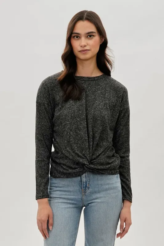 Fahrenheit Front Twist Drop Shoulder Long Sleeve Top - Black sold by Fairweather