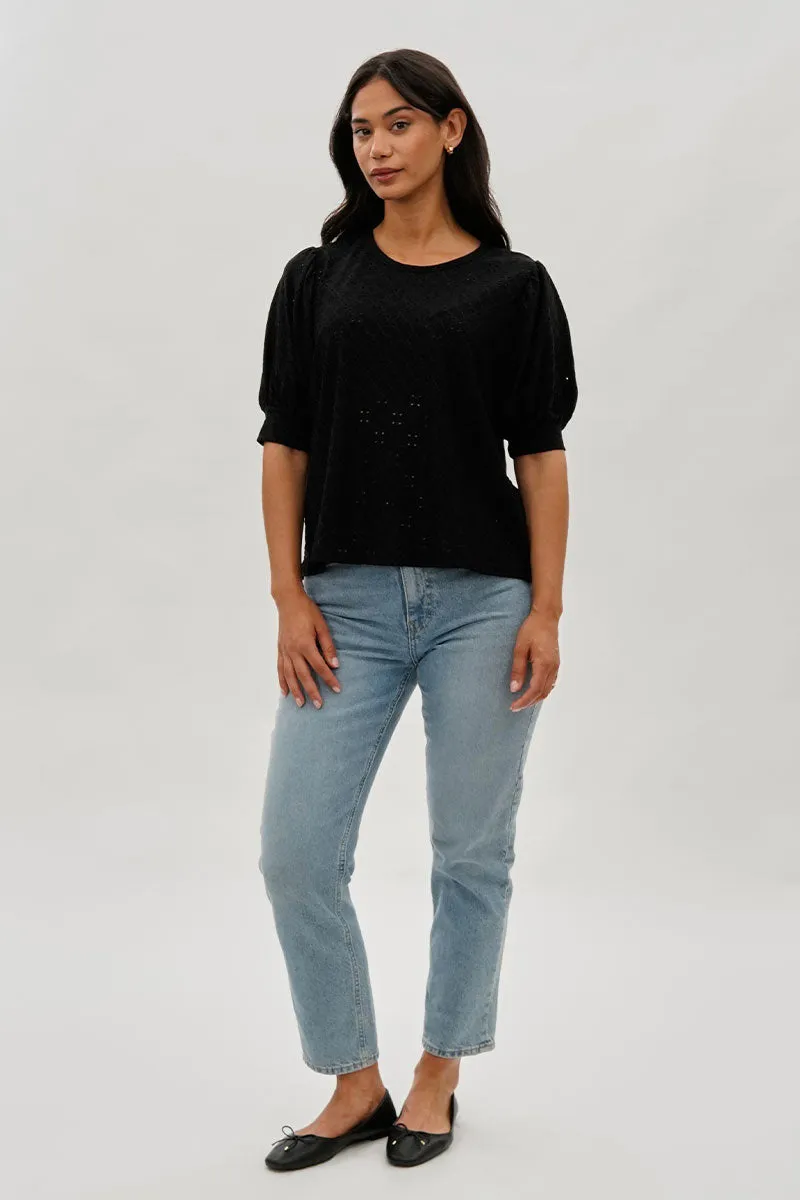 Beechers Brook Eyelet Detail Puff Sleeve Blouse - Black sold by Fairweather product image thumbnail 5