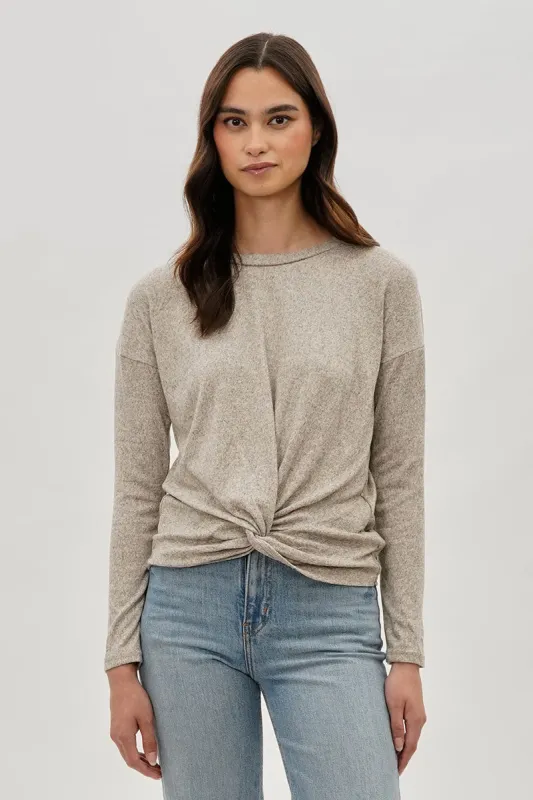 Fahrenheit Front Twist Drop Shoulder Long Sleeve Top - Cream sold by Fairweather