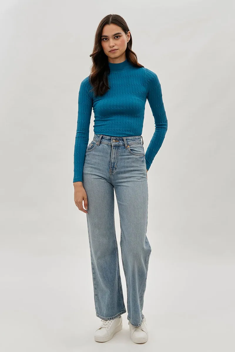 International INC Company Ribbed Mock Neck Long Sleeve Top - Blue sold by Fairweather product image thumbnail 5