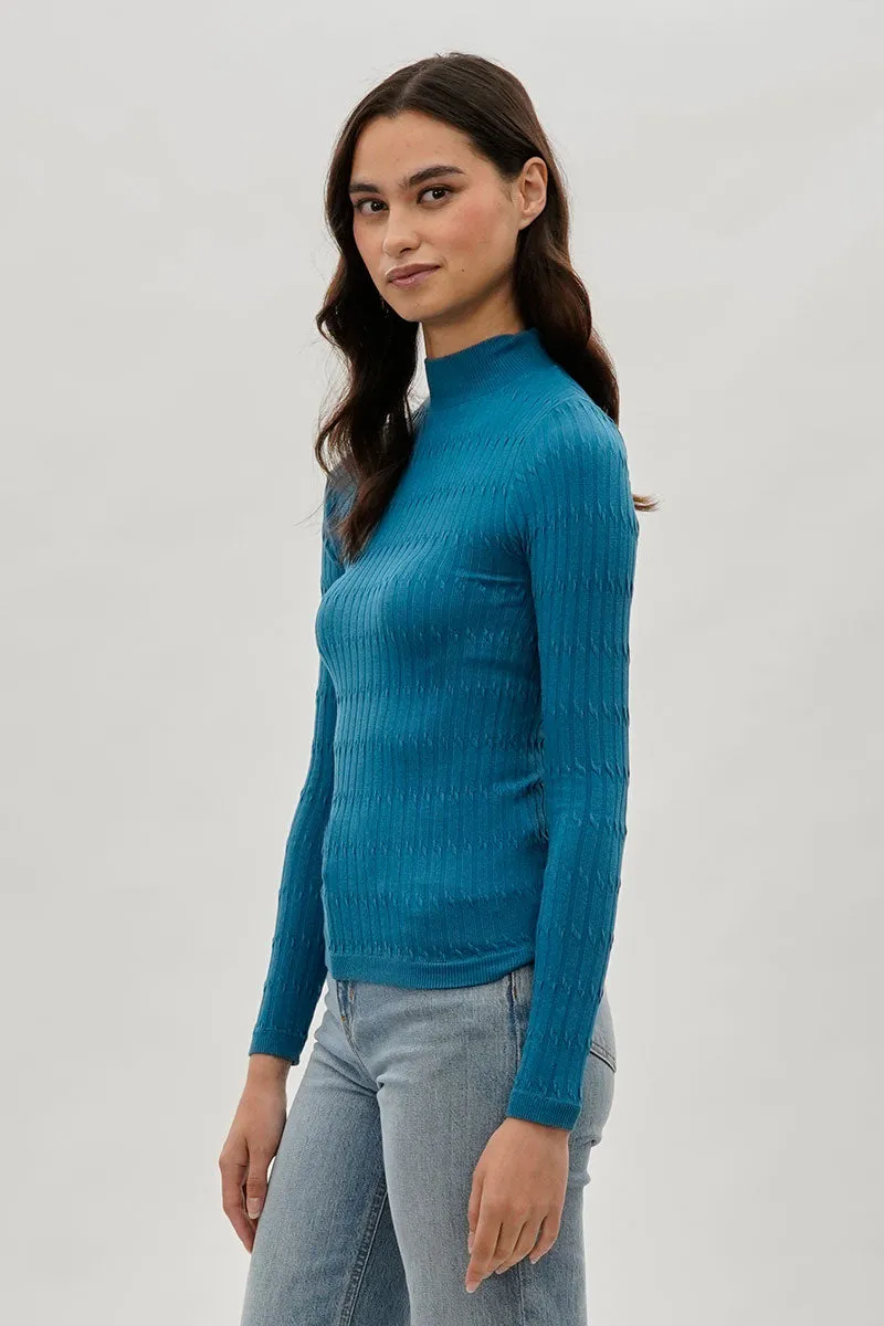 International INC Company Ribbed Mock Neck Long Sleeve Top - Blue sold by Fairweather product image thumbnail 2