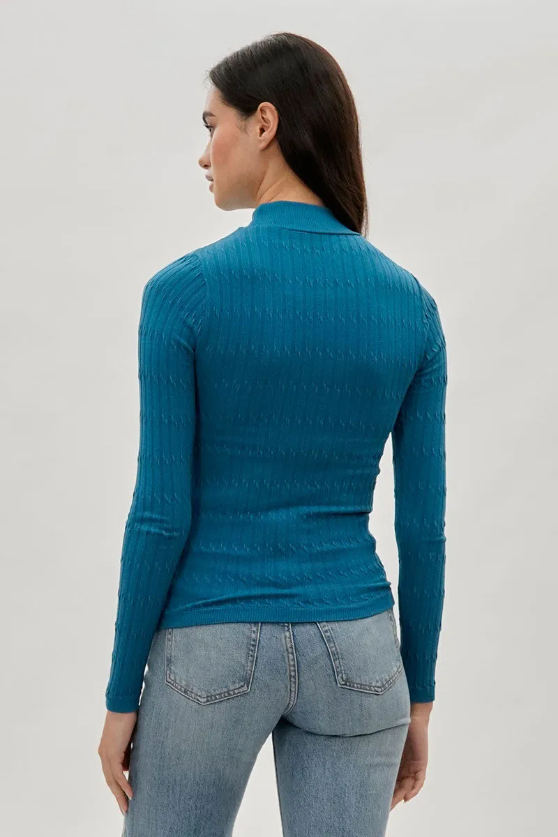 International INC Company Ribbed Mock Neck Long Sleeve Top - Blue sold by Fairweather product image thumbnail 3