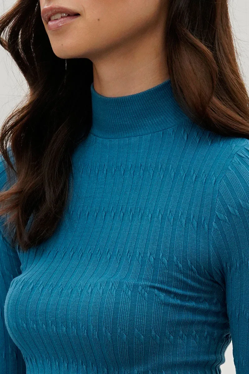International INC Company Ribbed Mock Neck Long Sleeve Top - Blue sold by Fairweather product image thumbnail 4