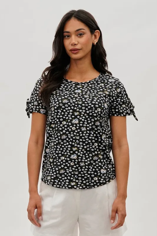 International INC Company Floral Tie Sleeve Tee - Black sold by Fairweather