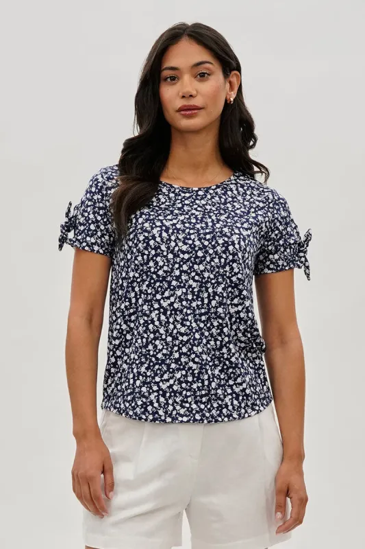 International INC Company Floral Tie Sleeve Tee - Navy sold by Fairweather