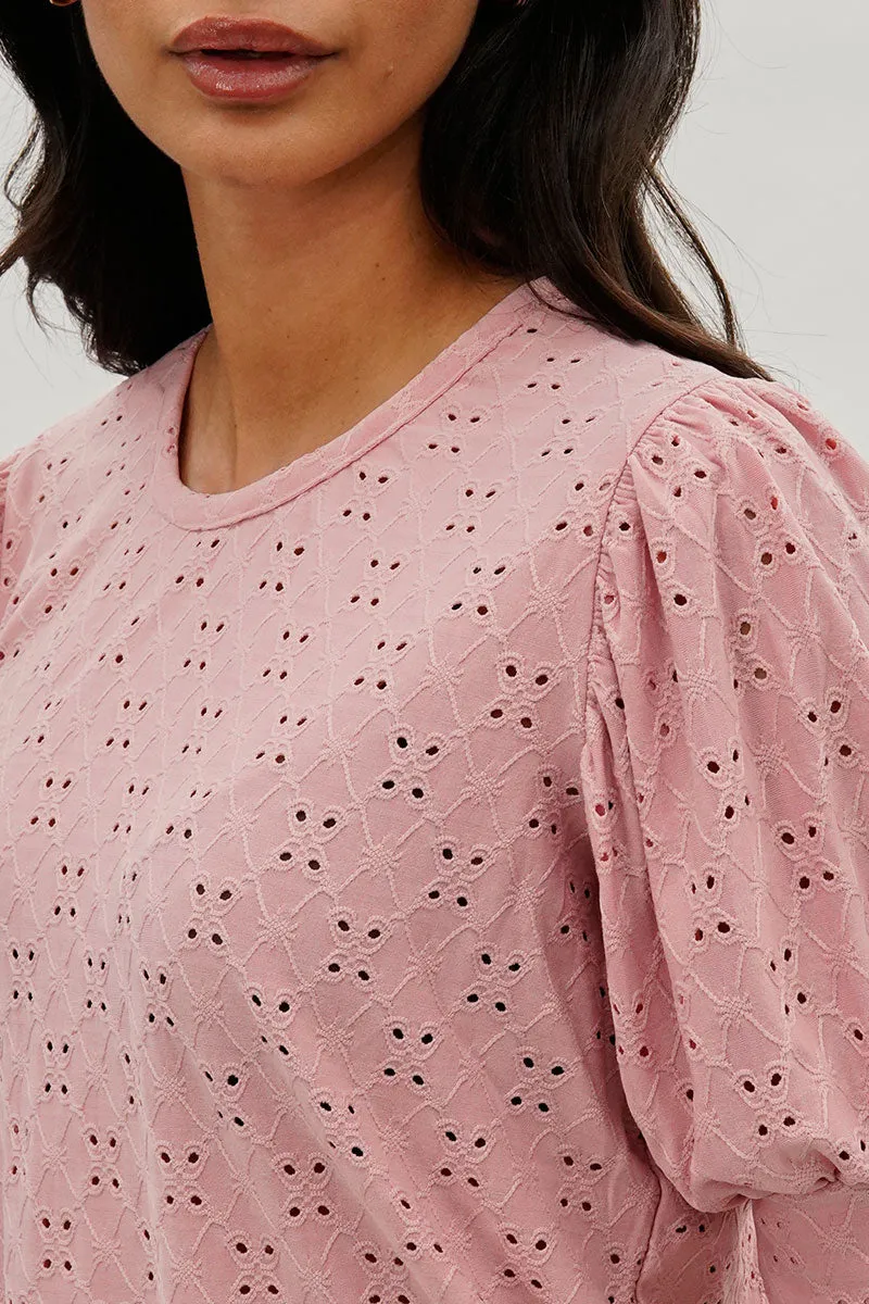 Eyelet Detail Puff Sleeve Blouse - Pink sold by Fairweather product image thumbnail 4