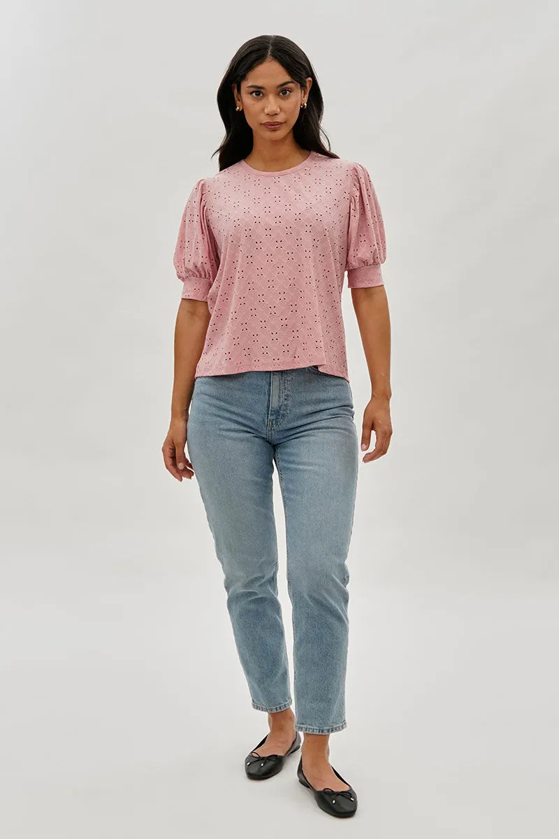 Eyelet Detail Puff Sleeve Blouse - Pink sold by Fairweather product image thumbnail 5