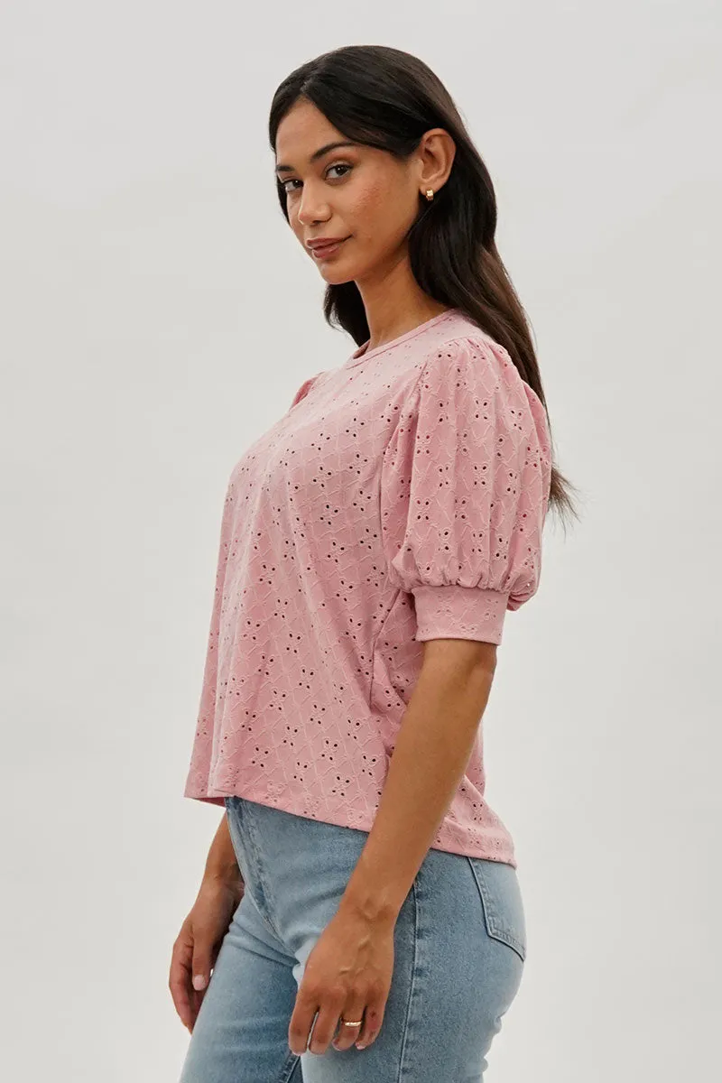 Eyelet Detail Puff Sleeve Blouse - Pink sold by Fairweather product image thumbnail 2