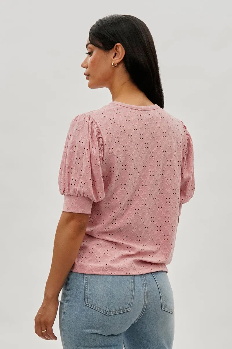 Eyelet Detail Puff Sleeve Blouse - Pink sold by Fairweather product image thumbnail 3