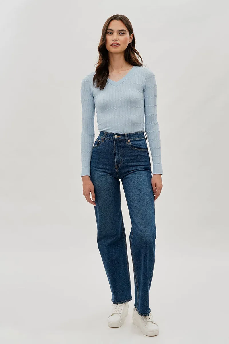 Ribbed V-Neck Long Sleeve Top - Blue sold by Fairweather product image thumbnail 5