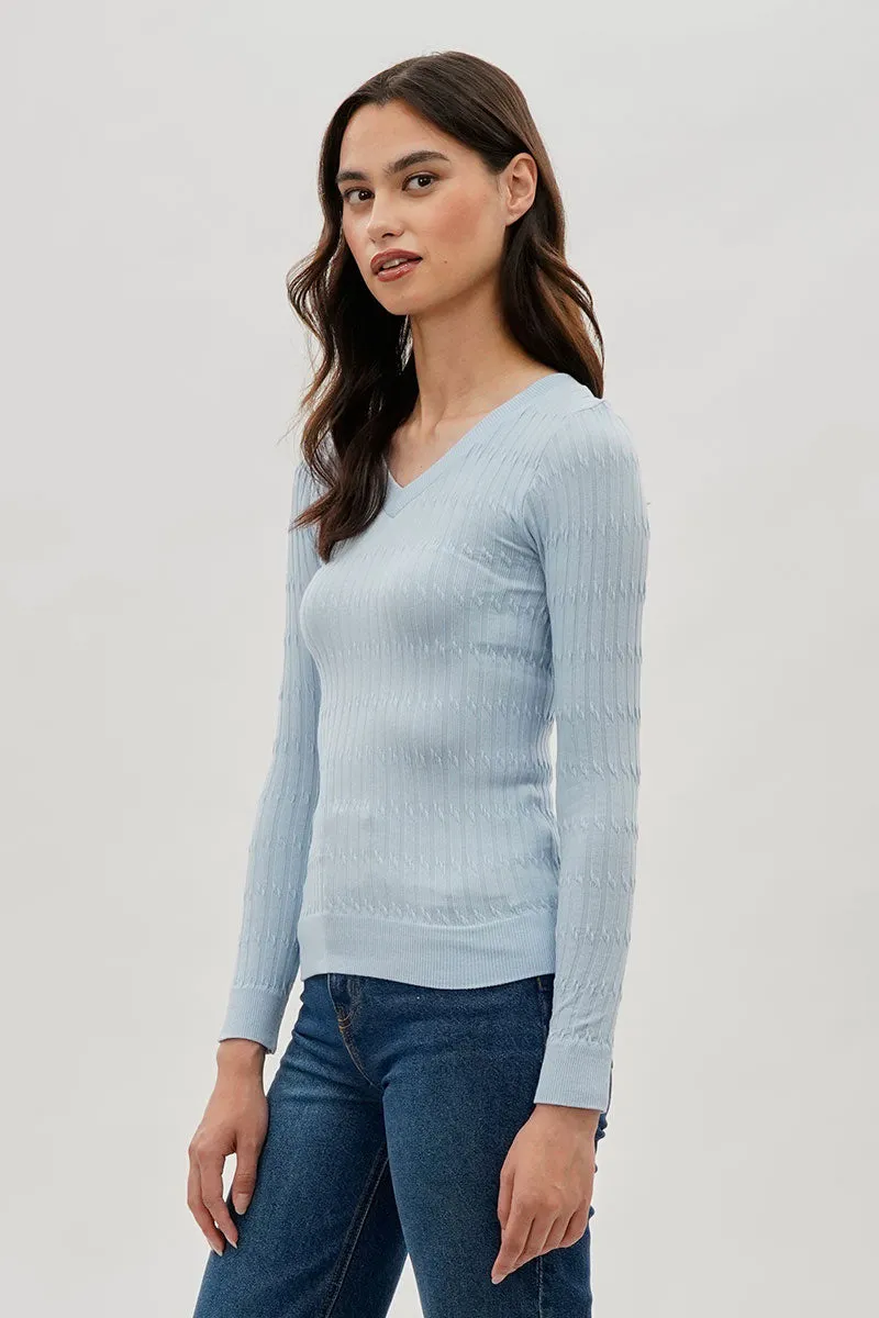 Ribbed V-Neck Long Sleeve Top - Blue sold by Fairweather product image thumbnail 2