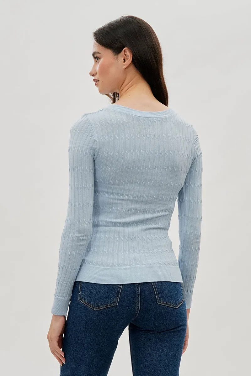 Ribbed V-Neck Long Sleeve Top - Blue sold by Fairweather product image thumbnail 3
