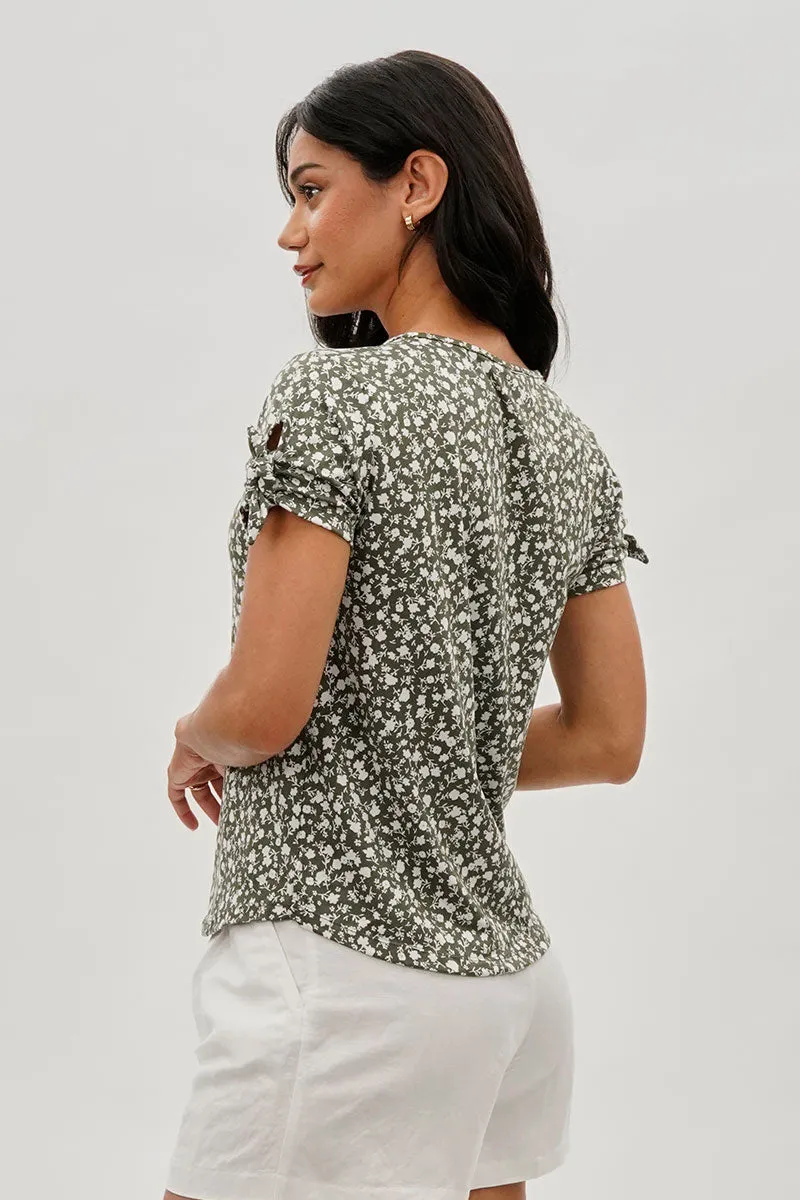 International INC Company Floral Tie Sleeve Tee - Olive sold by Fairweather product image thumbnail 3