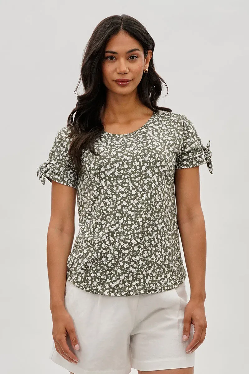 International INC Company Floral Tie Sleeve Tee - Olive sold by Fairweather