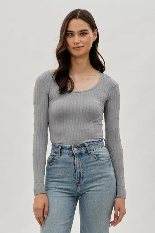 International INC Company Ribbed Scoop Neck Long Sleeve Top - Grey sold by Fairweather