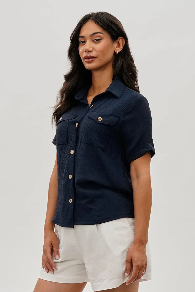 Stylexchange Vintage Button Down Short Sleeve Shirt - Navy sold by Fairweather product image thumbnail 2