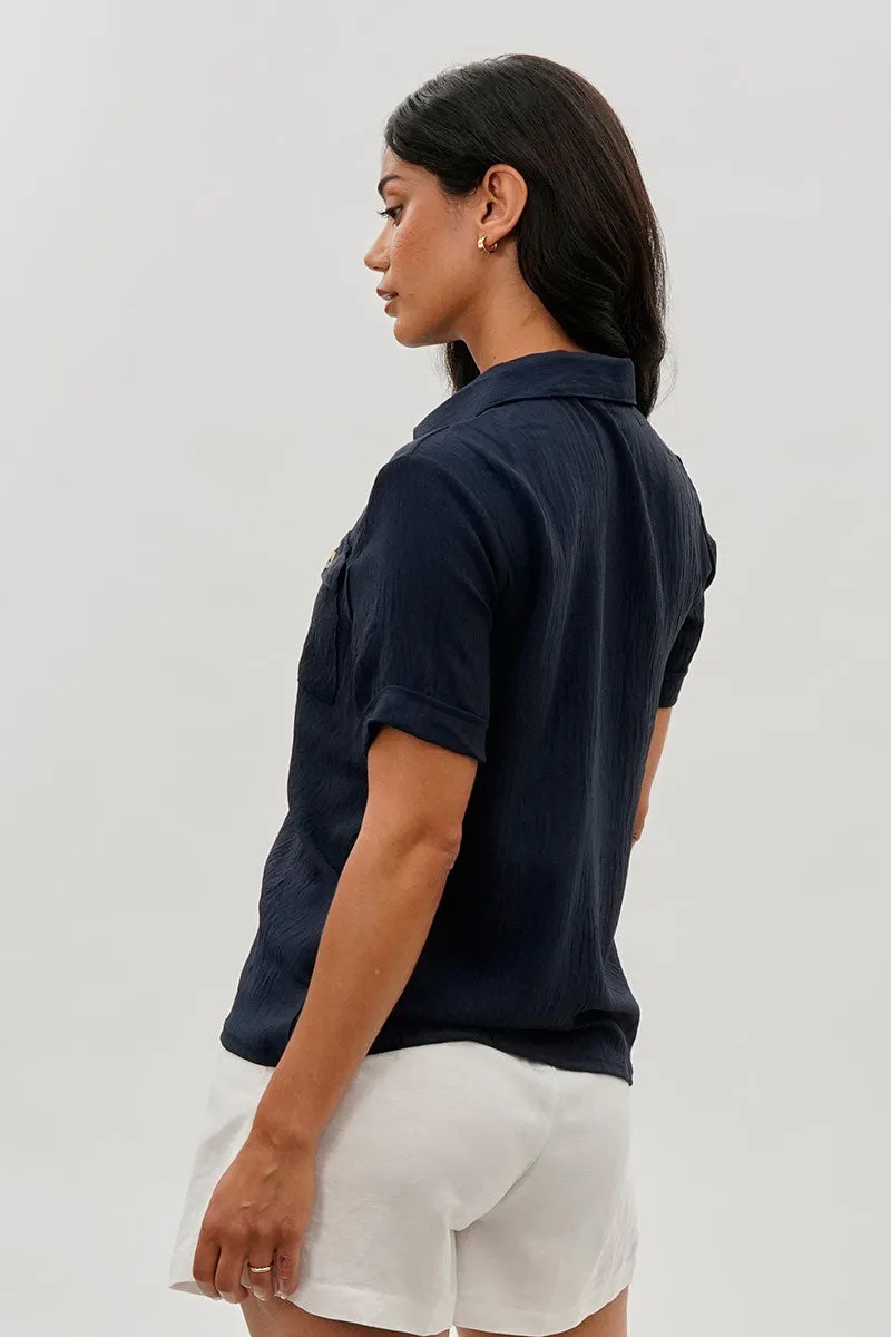 Stylexchange Vintage Button Down Short Sleeve Shirt - Navy sold by Fairweather product image thumbnail 3