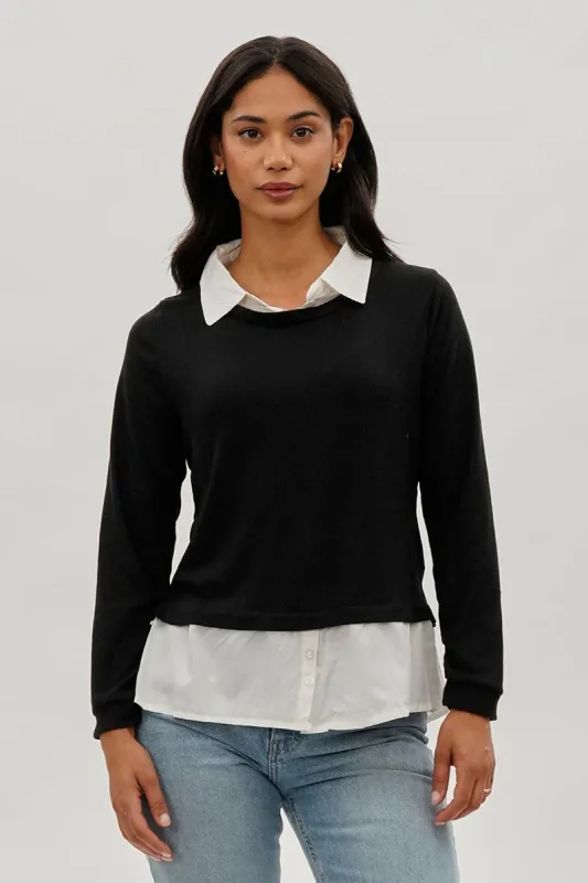 International INC Company Collared Pullover Sweater - Black sold by Fairweather