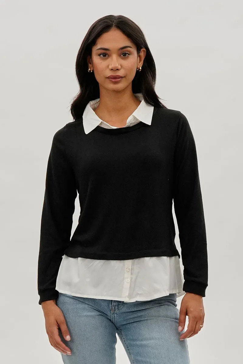 International INC Company Collared Pullover Sweater - Black sold by Fairweather