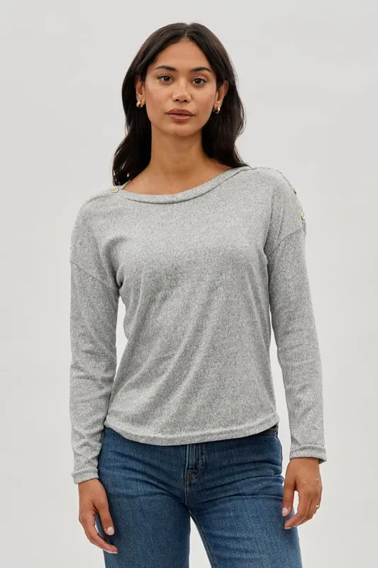 International INC Company Boat Neck Button Detail Pullover Sweater - Grey sold by Fairweather