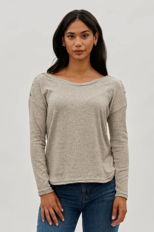 International INC Company Boat Neck Button Detail Pullover Sweater - Cream sold by Fairweather