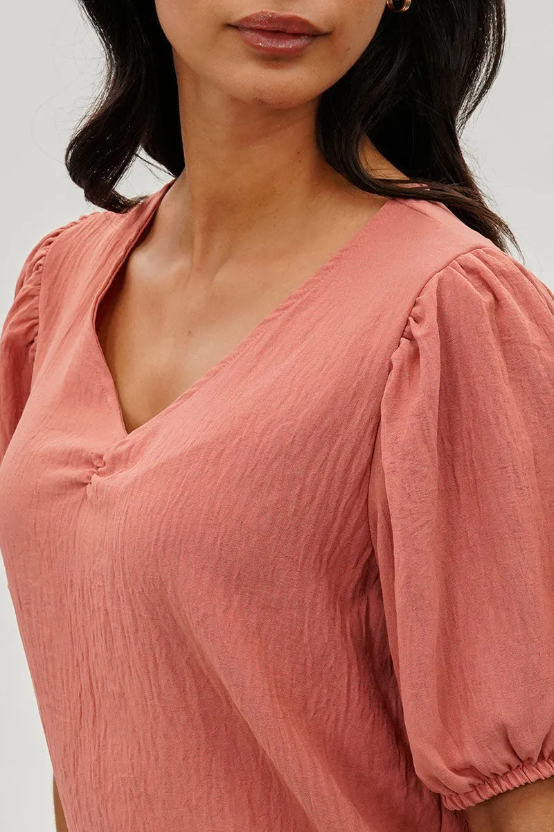 Stylexchange Vintage Puff Sleeve V-Neck Blouse - Coral sold by Fairweather product image thumbnail 4