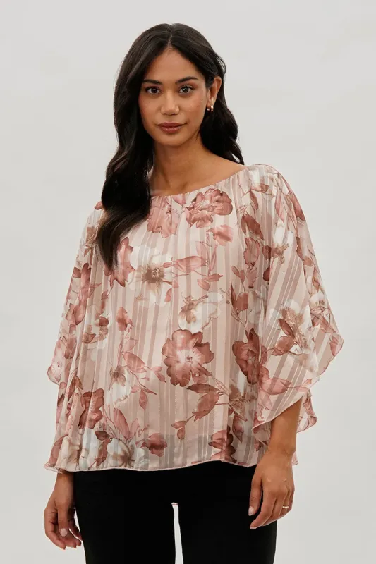 Costa Blanca Floral Chiffon Cape Blouse - Pink sold by Fairweather