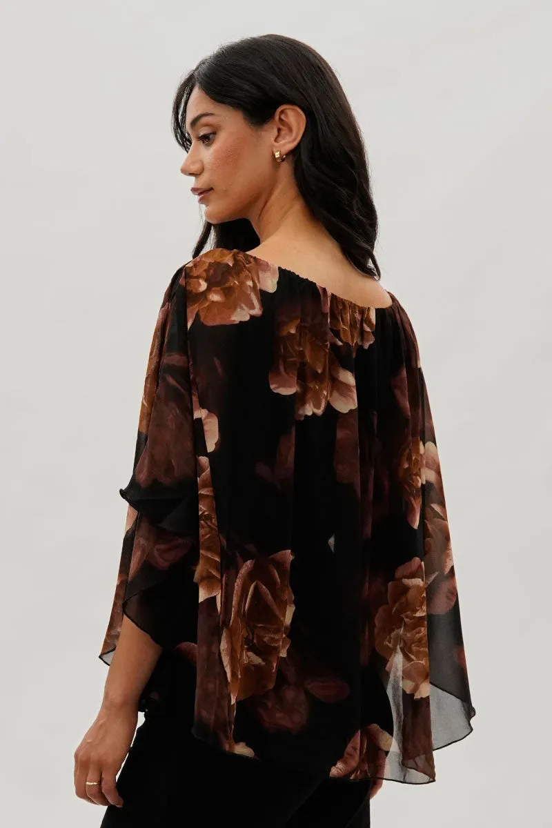 Costa Blanca Floral Chiffon Cape Blouse - Brown sold by Fairweather product image thumbnail 3