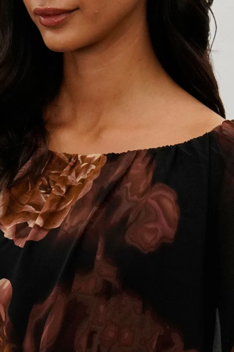 Costa Blanca Floral Chiffon Cape Blouse - Brown sold by Fairweather product image thumbnail 4