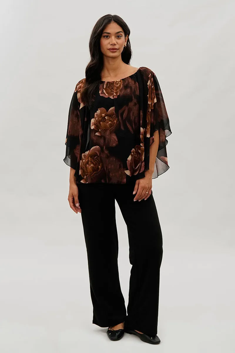 Costa Blanca Floral Chiffon Cape Blouse - Brown sold by Fairweather product image thumbnail 5