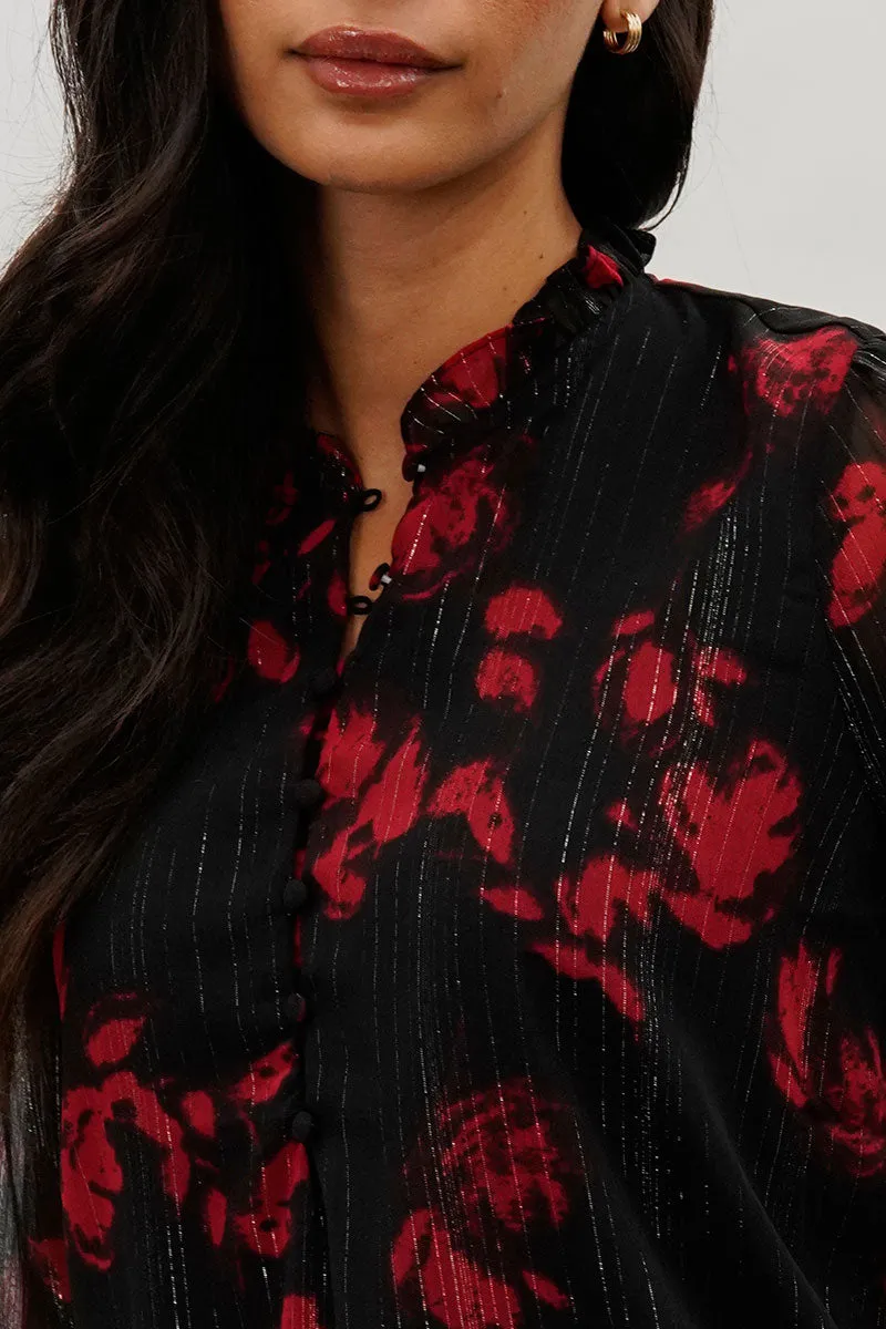 Costa Blanca Floral Sheer Sleeve Blouse - Black sold by Fairweather product image thumbnail 4