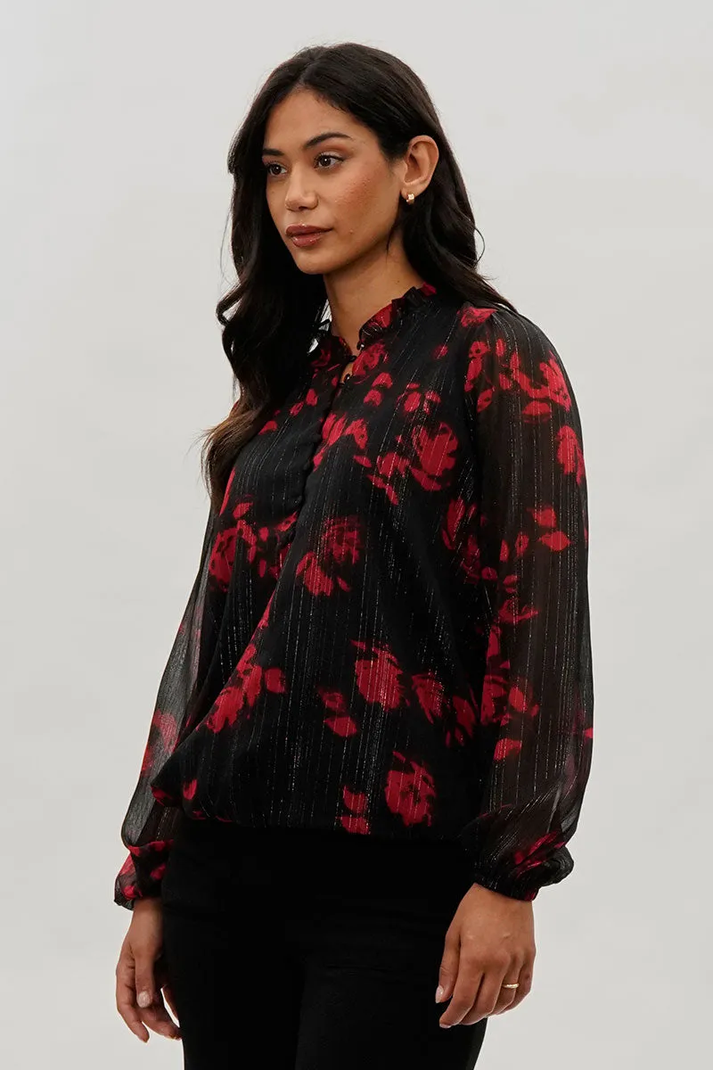 Costa Blanca Floral Sheer Sleeve Blouse - Black sold by Fairweather product image thumbnail 2